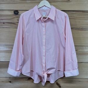 Chicos 3 XL Shirt Orange White Stripe Tie Waist Contrast Cuff Cotton B83